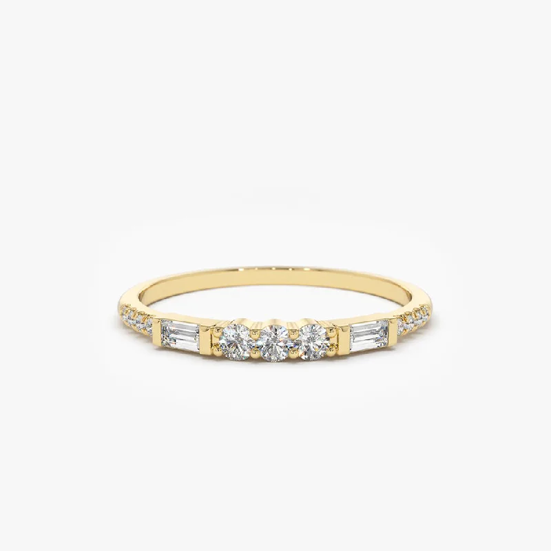 14K Gold Three Diamond Equilibrium Ring