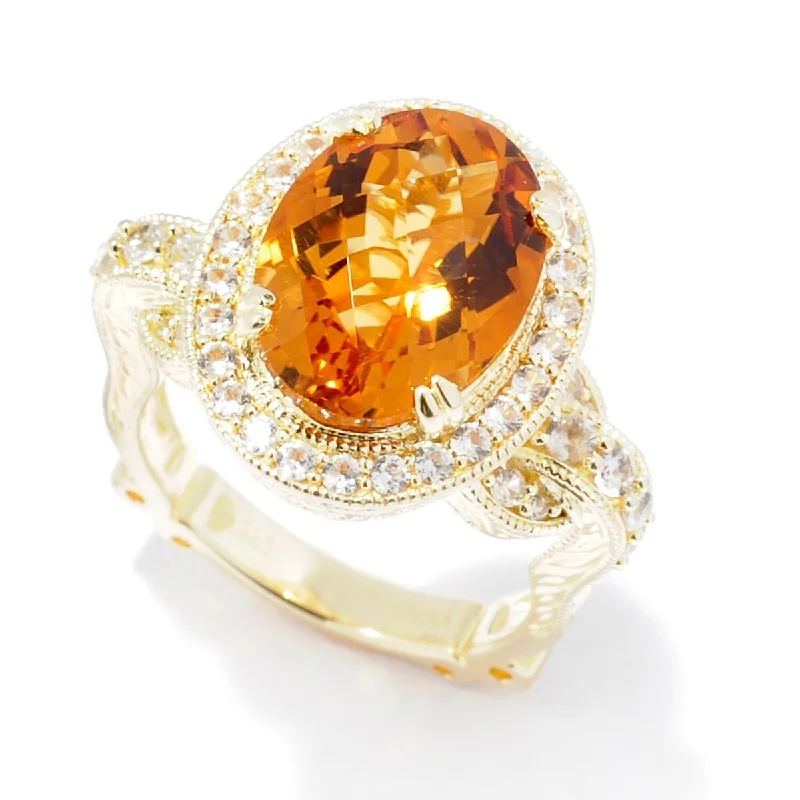 6.44ctw Oval Honey Citrine & White Zircon Halo Ring