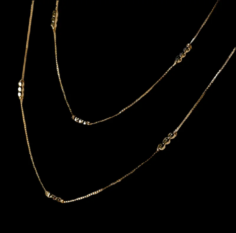 Necklace - 18K Gold Filled Three Bead Detail Box Chains (NEW)