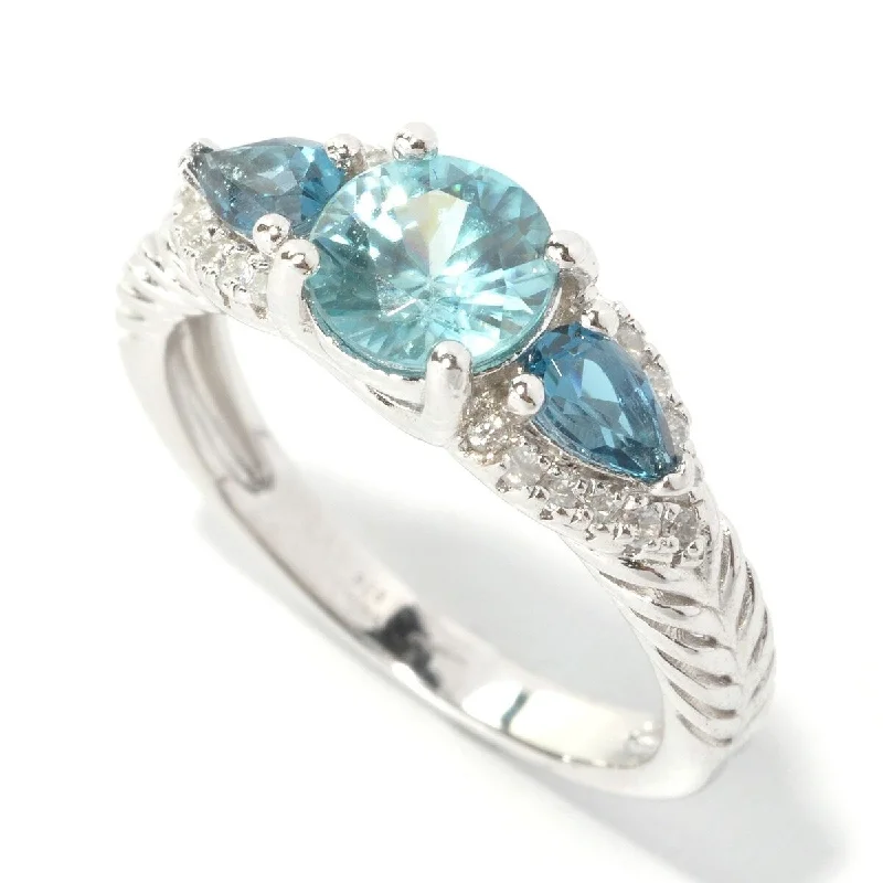 925 Sterling Silver Blue Zircon,London Blue Topaz,White Natural Zircon Ring