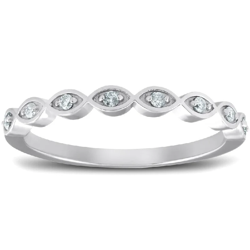 Pompeii3 10k White Gold 1/10 Ct TDW Diamond Marquise Framed Wedding Ring Stackable Womens Band