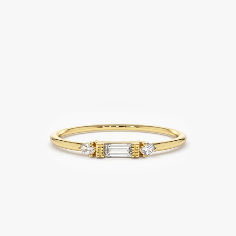 14k Gold Baguette and Round Diamond Ring