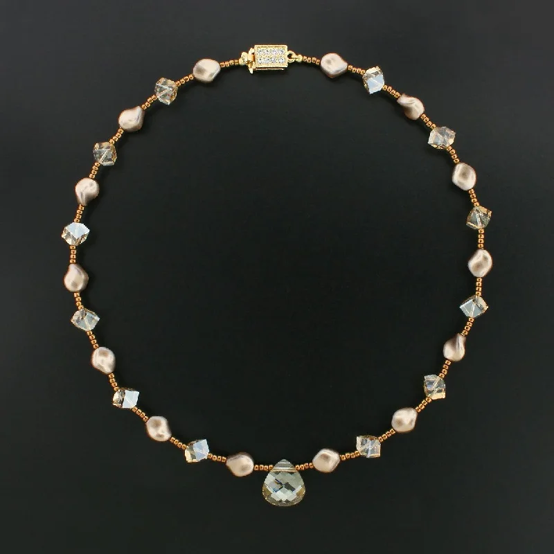 Beaded Champagne Necklace with Drop