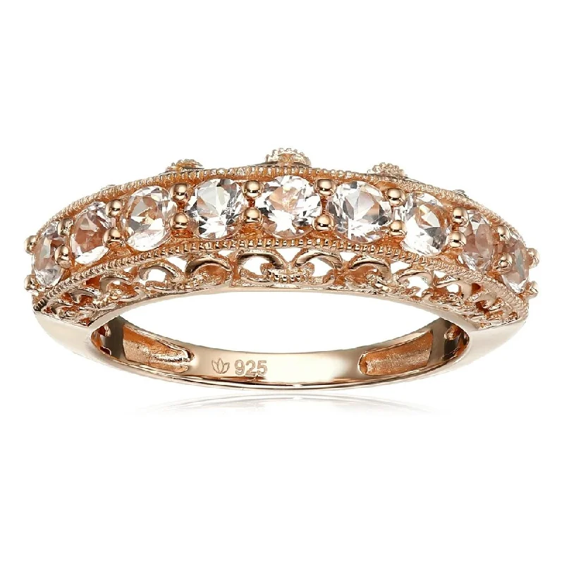 Rose Gold-Plated Silver Morganite 9-Stone Stackable Ring