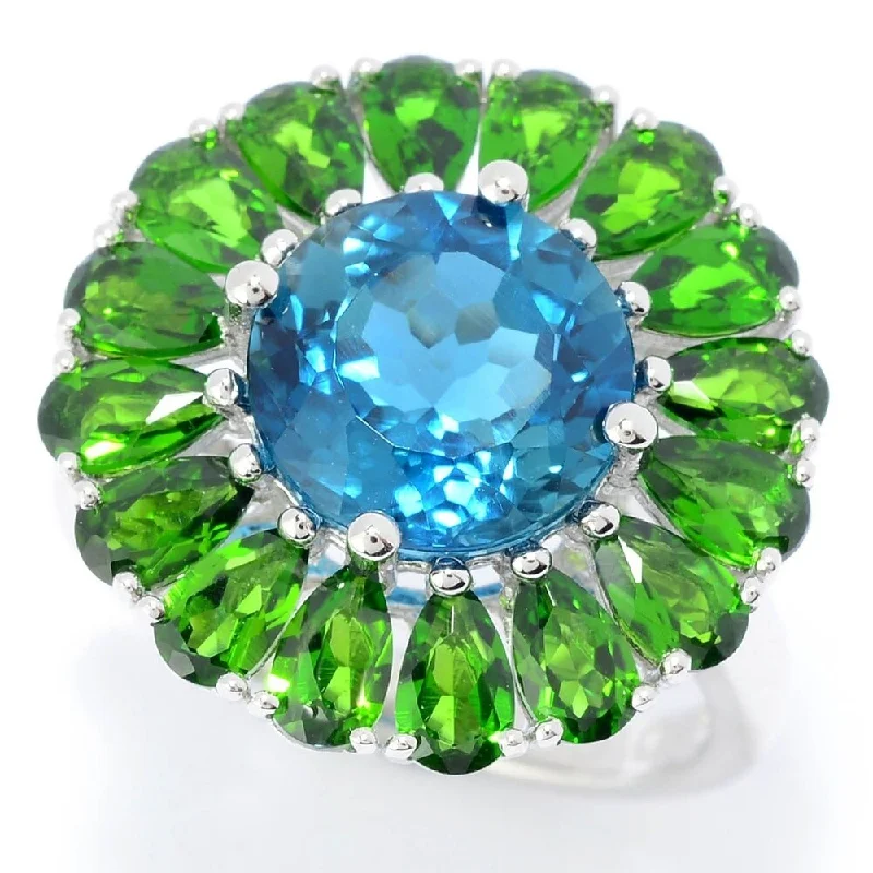 Sterling Silver 7.50ctw London Blue Topaz & Chrome Diopside Flower Ring