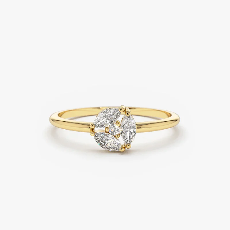 14K Gold Marquise Diamond Cluster Ring