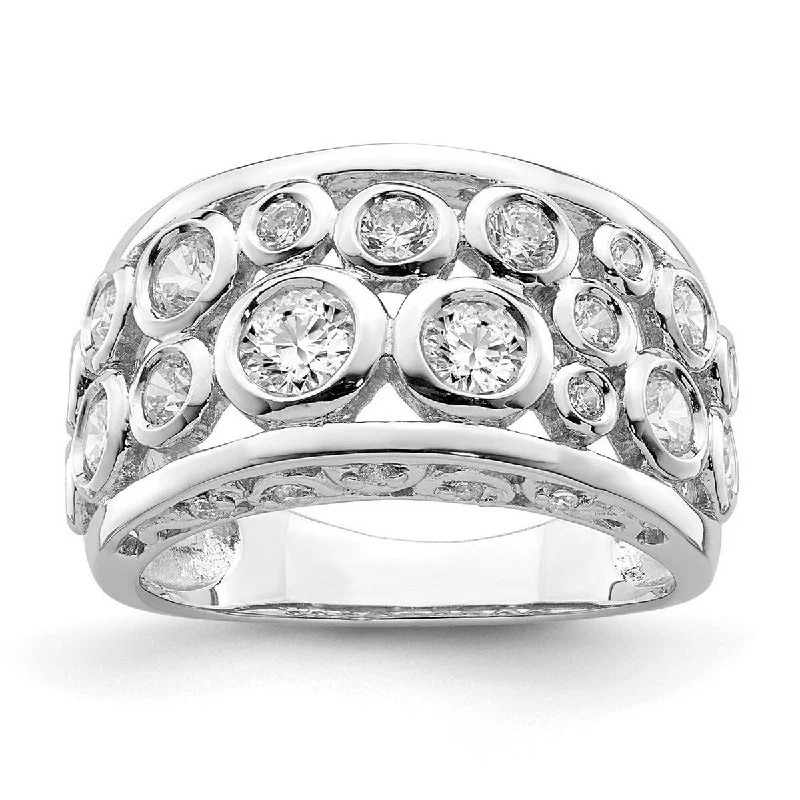 Curata 925 Sterling Silver Rhodium Plated Bezel set Fancy CZ Cubic Zirconia Ring