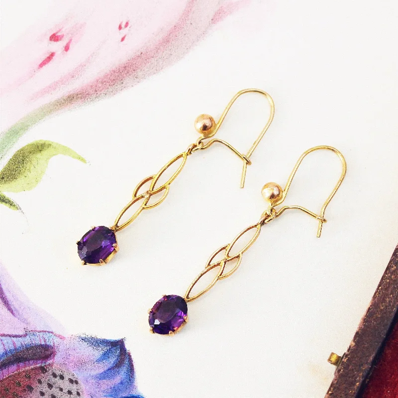 Vintage 9ct Gold Amethyst Drop Earrings