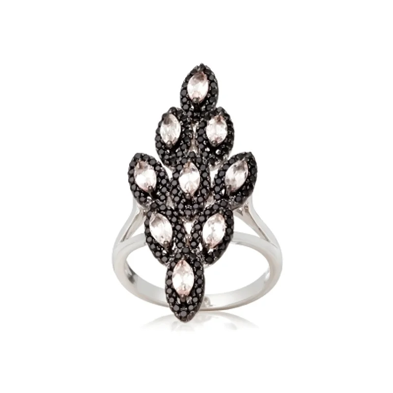 925 Sterling Silver Morganite and Black Spinel Ring