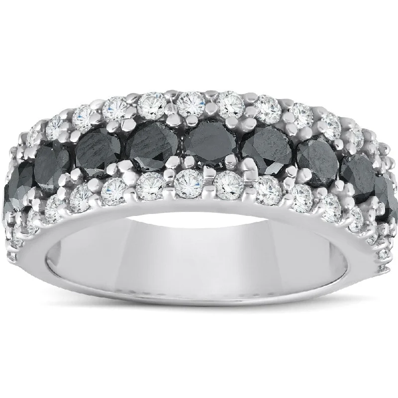 Pompeii3 14k White Gold 1 5/8ct Black & White Diamond Womens Wedding Anniverary Ring