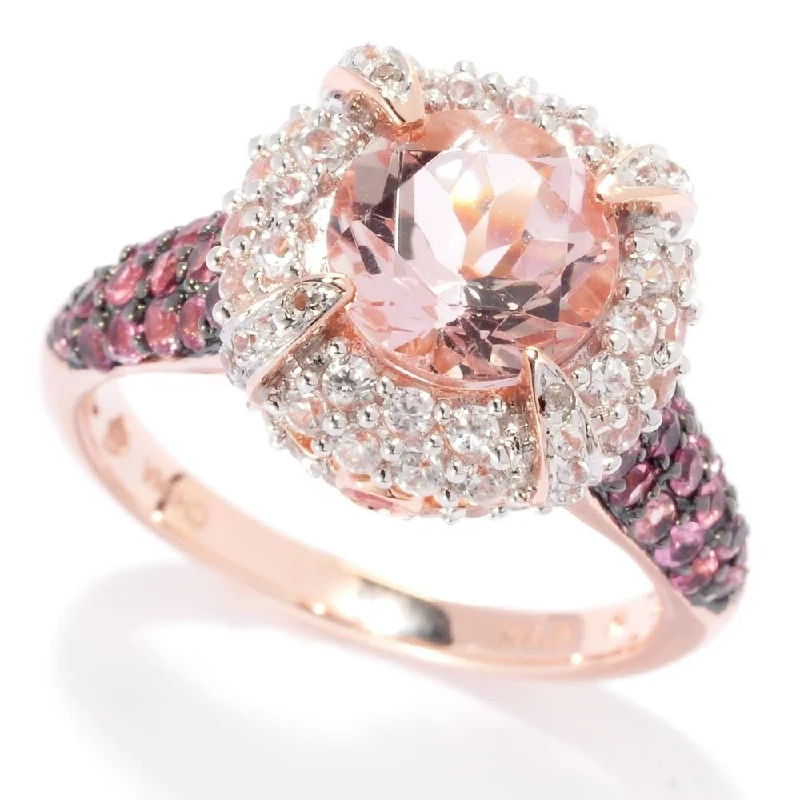 925 Sterling Silver Morganite,Pink Tourmaline,White Natural Zircon Ring