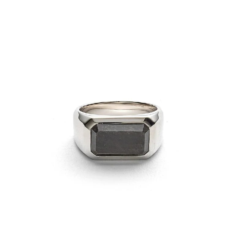 Rectangle Signet Ring Silver Obsidian