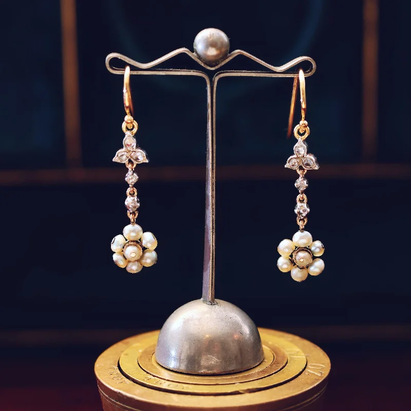 Adorable Antique Wild Pearl & Diamond Earrings