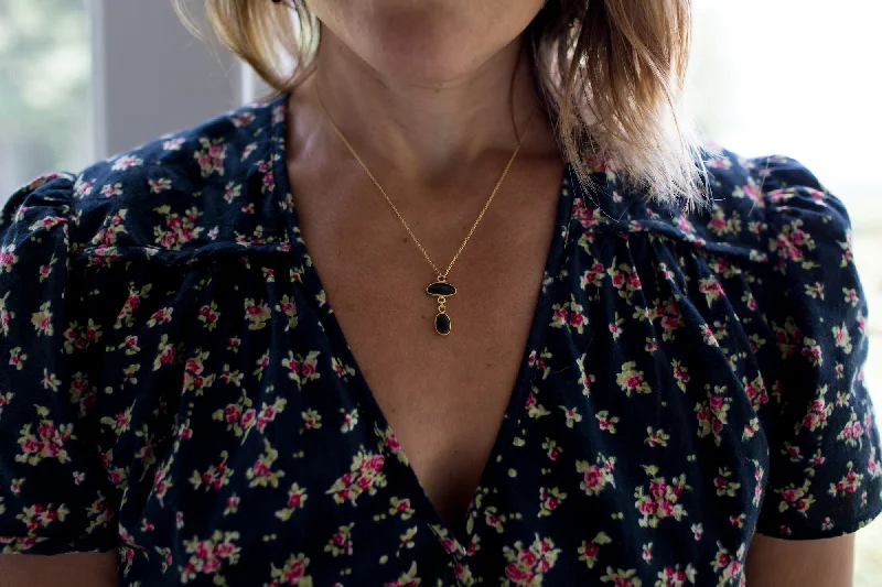 Black Pebble Double Drop Necklace