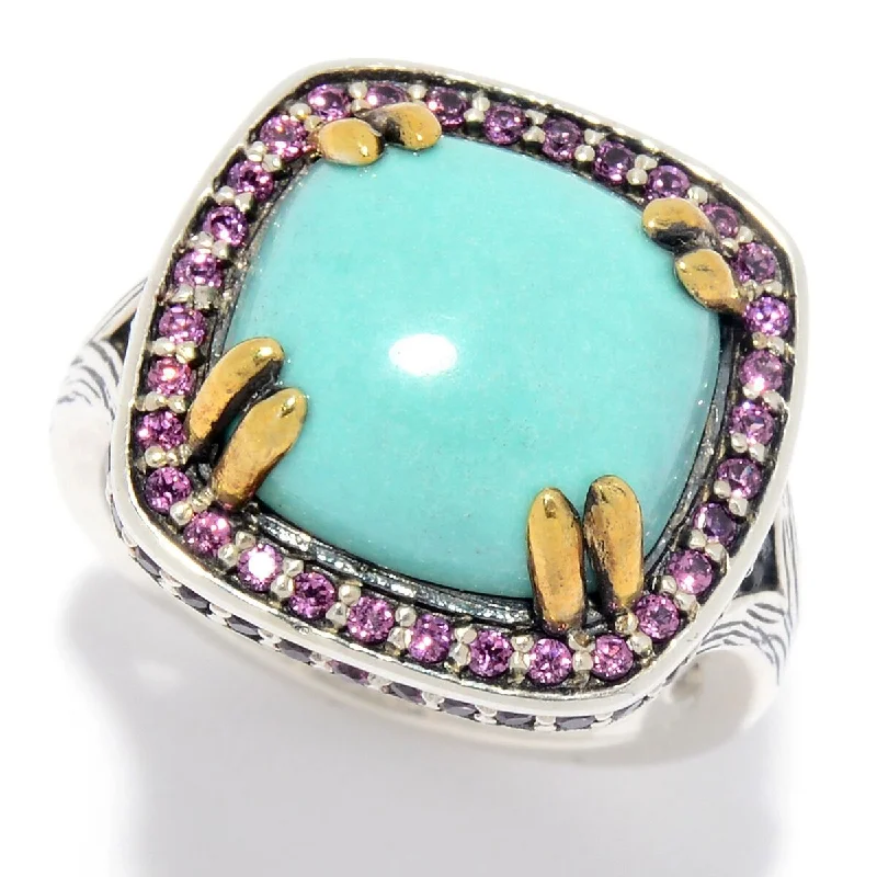 925 Sterling Silver Rhodolite Garnet and Campitos Turquoise Ring