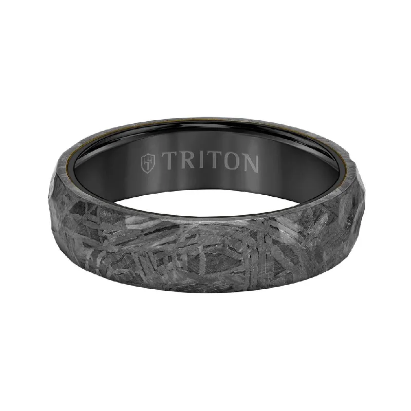 6MM Meteorite Ring with Hammered Meteorite Edge to Edge