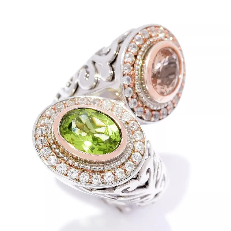 Dallas Prince 3.96ctw Peridot, Morganite & White Zircon Bypass Ring