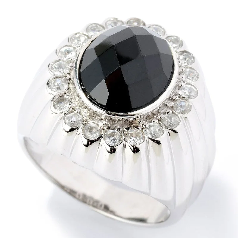 Ster Silver 6.43ctw Black Spinel & White Zircon Men's Ring, Size 9