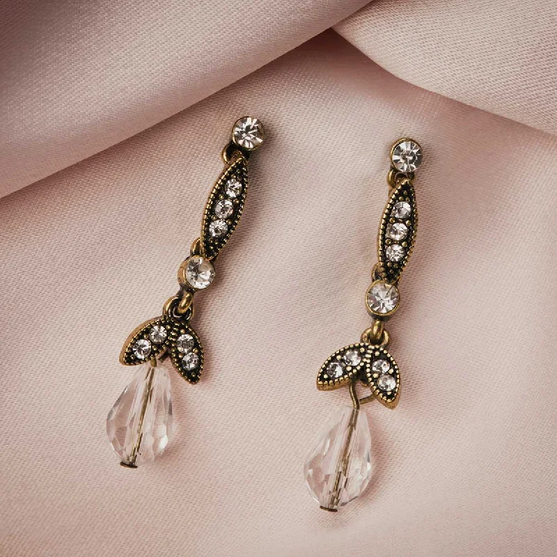 Diamante Drop Earrings: Lula Crystal Glass Drop Earrings on antique brass