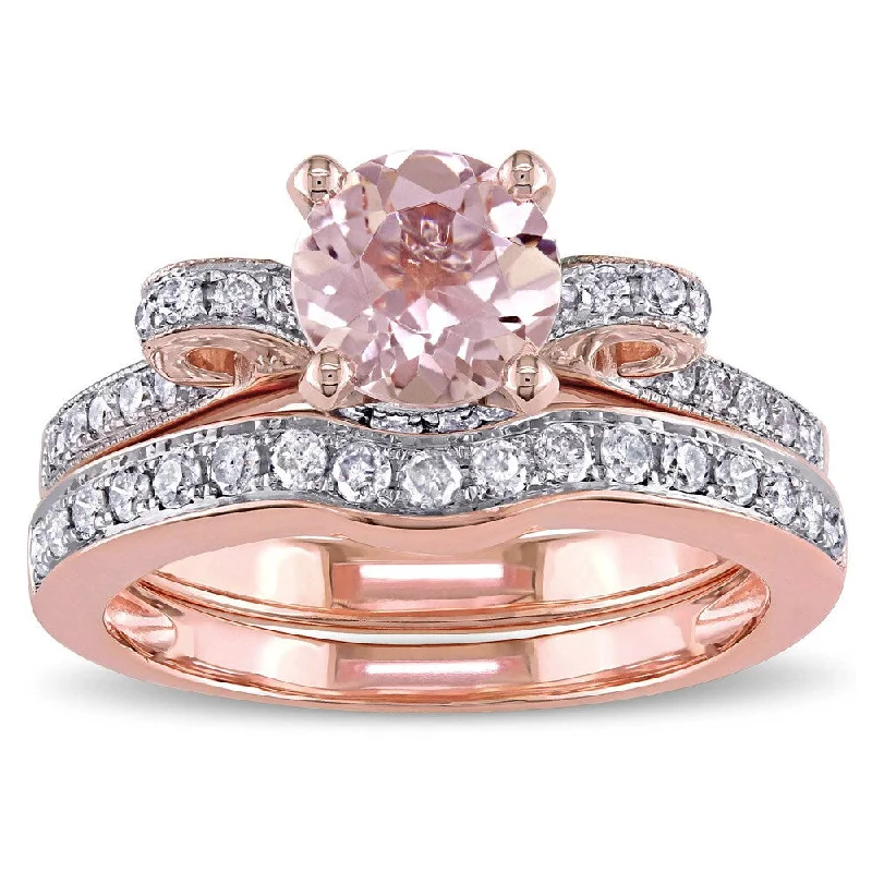 Miadora Signature Collection 14k Rose Gold Morganite and 1/2ct TDW Diamond 2-Piece Bridal Ring Set ( - Pink