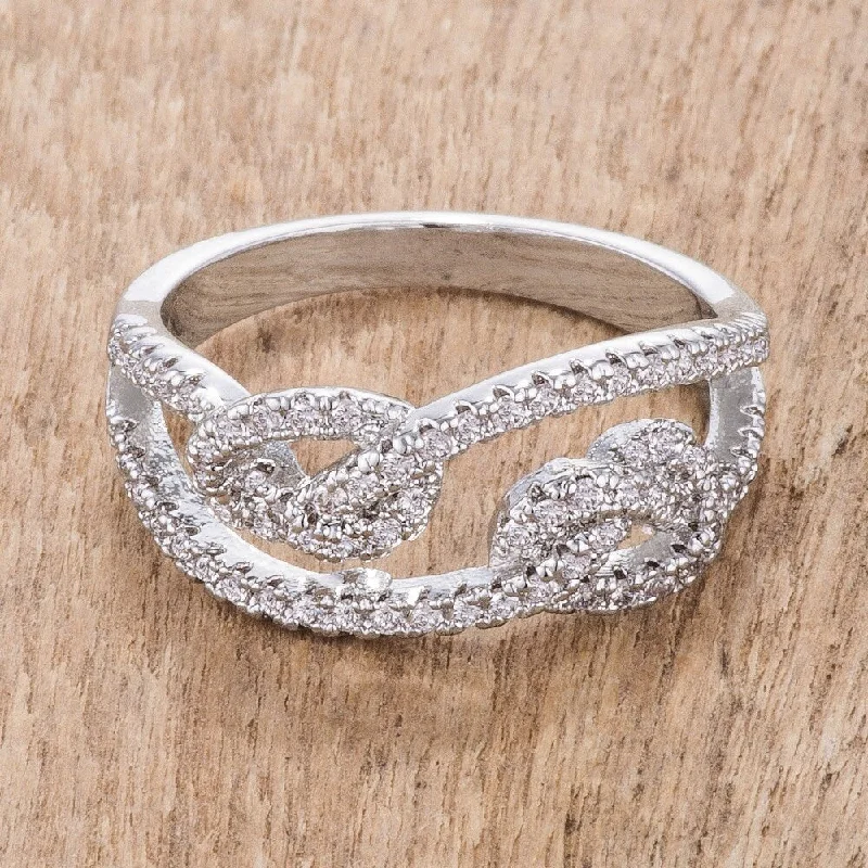 Rhodium Plated 1.15Ct Pave Double Knot Ring with Cubic Zirconia