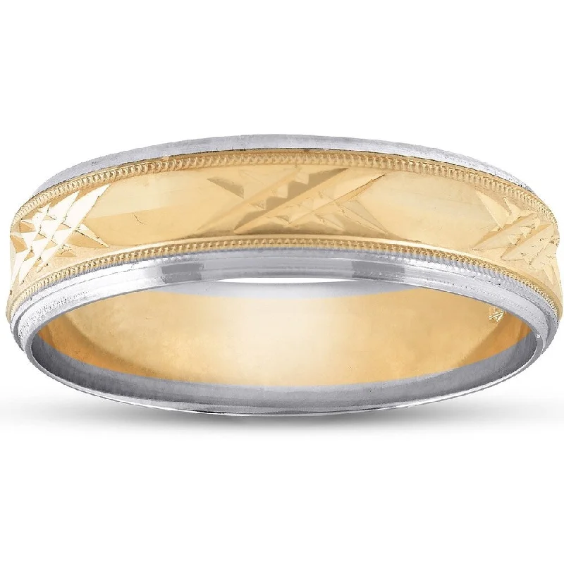 Pompeii3 14k Gold Two Tone Swiss Cut Wedding Ring Band