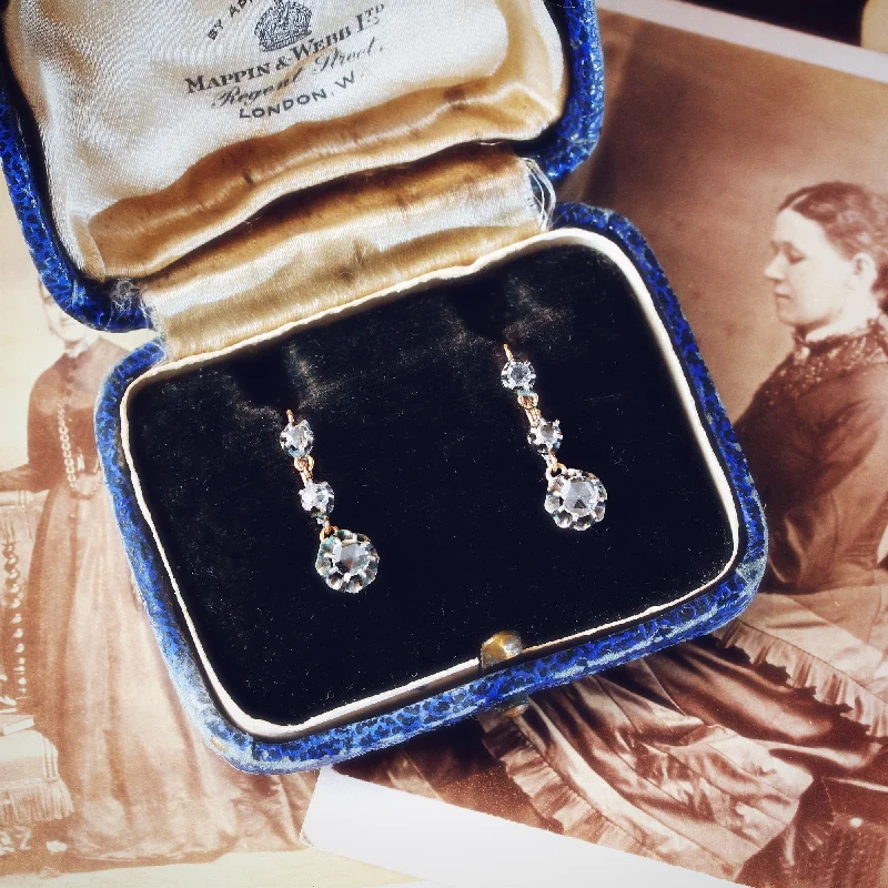 Antique Rose Cut Diamond Drop Earrings