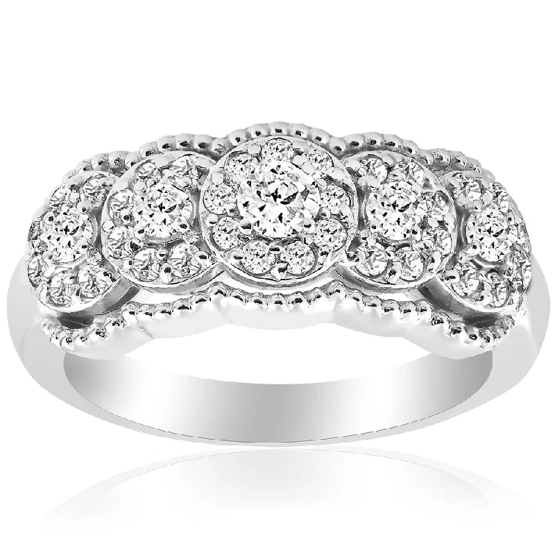 14k White Gold 1 ct TDW Diamond Wide Halo Wedding Anniversary Womens Stackable Ring