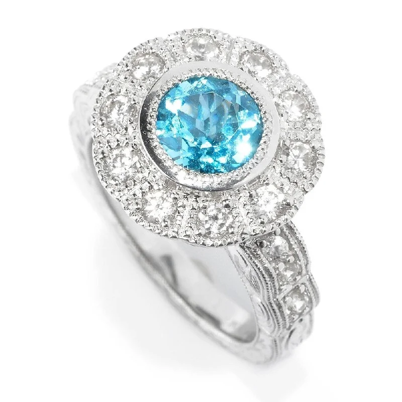 Sterling Silver Swiss Blue Topaz & White Zircon Ring, Size-7