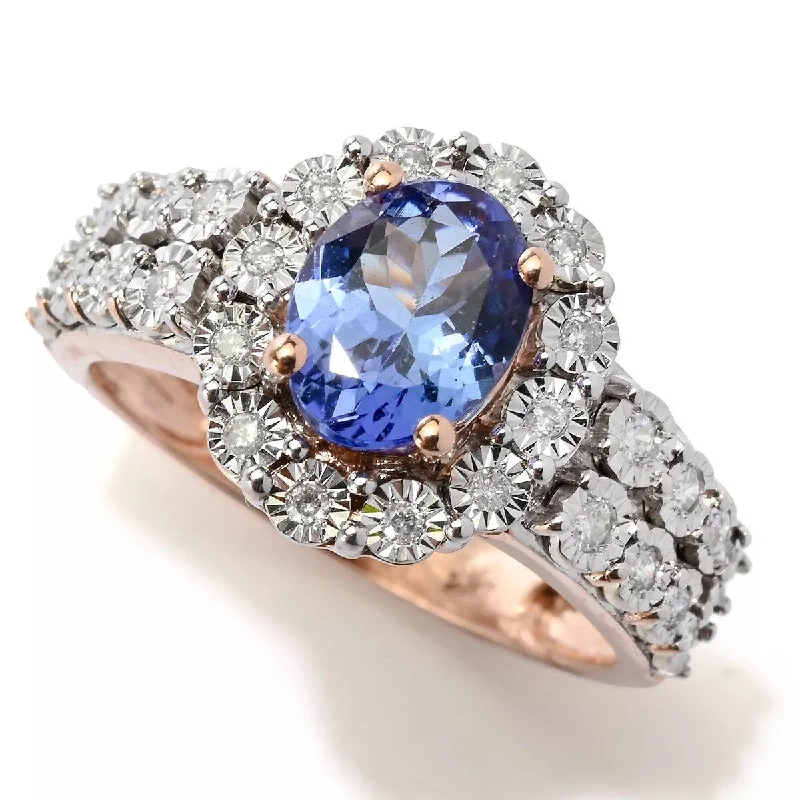 14K Rose Gold 1.47ctw Tanzanite & Diamond Double Row Ring