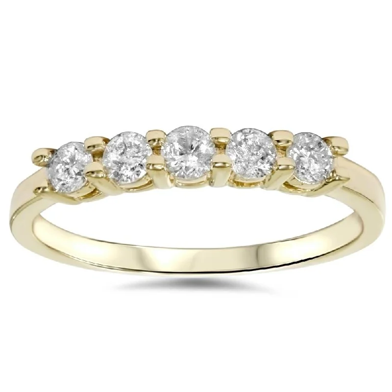 3/4ct Diamond 5-Stone Wedding Anniversary Ring 14K Yellow Gold