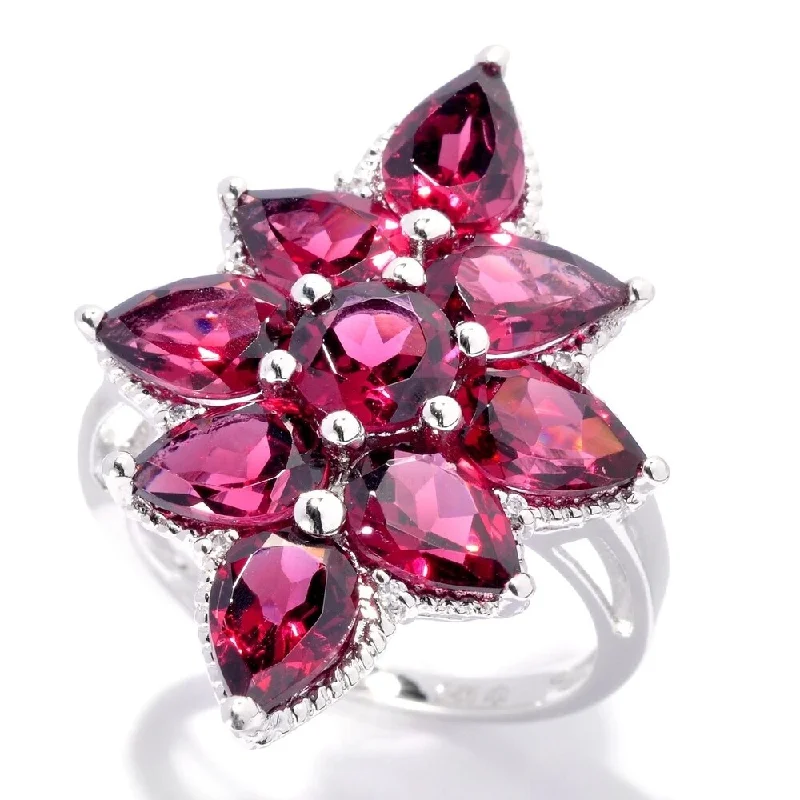 925 Sterling Silver Rhodolite Garnet and White Natural Zircon Ring