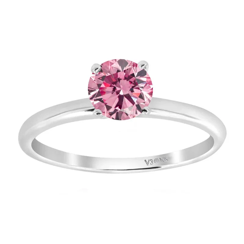 White Gold with Pink Moissanite Solitaire Ring