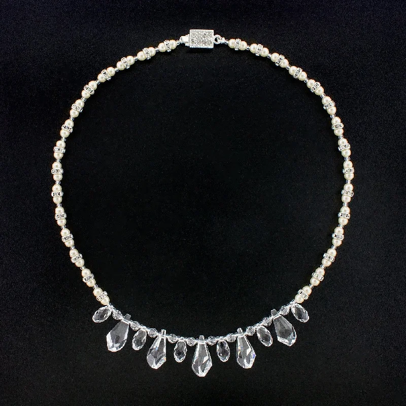 Multi-Drop Crystal Necklace with Pearls