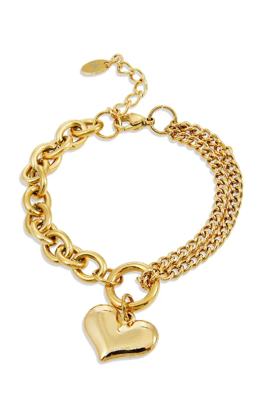 GOLD PLATED HALH AND HALF HEART CHARM BRACELET