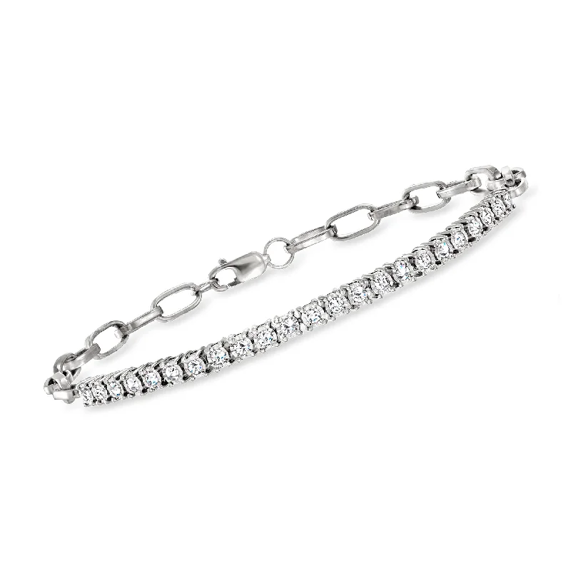 Ross-Simons Diamond Tennis Paper Clip Link Bracelet in Sterling Silver