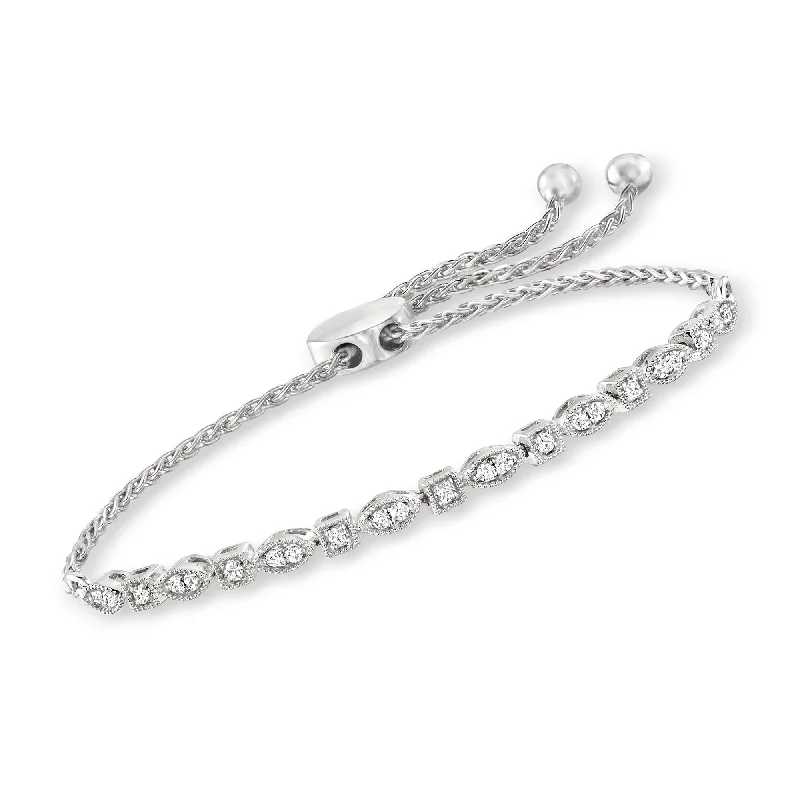 Ross-Simons Diamond Square and Marquise-Shaped Bolo Bracelet in Sterling Silver