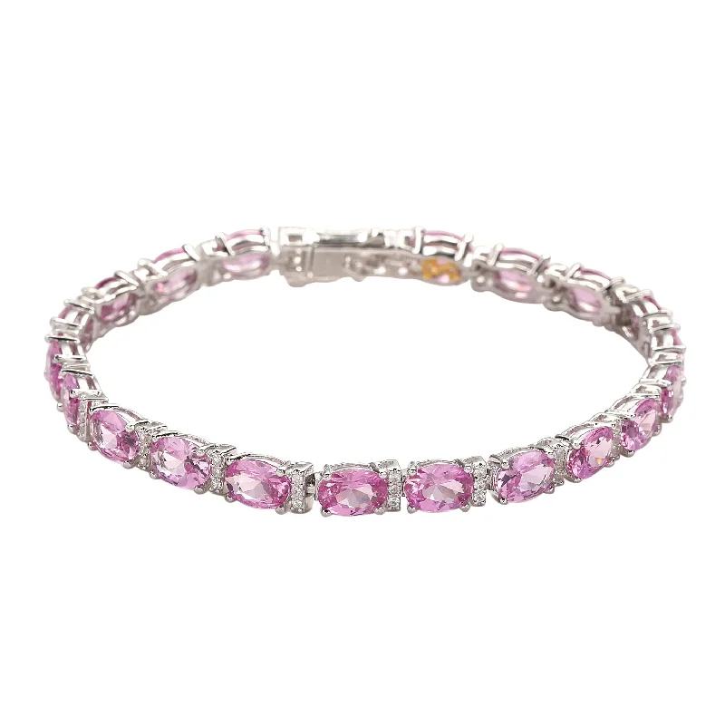 Suzy Levian Sterling Silver Oval-Cut Pink Sapphire & Diamond Accent Tennis Bracelet