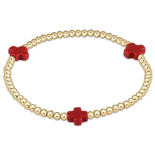 Enewton - Signature Cross Gold Pattern 2mm Bead Bracelet - Red