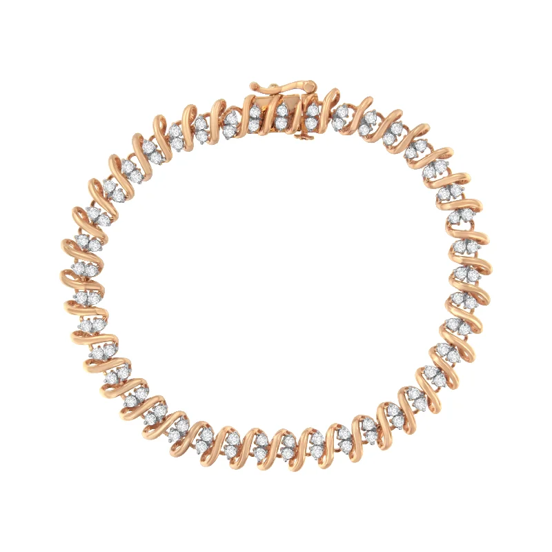 14KT Rose Gold Plated Sterling Silver Diamond S Link Tennis Bracelet