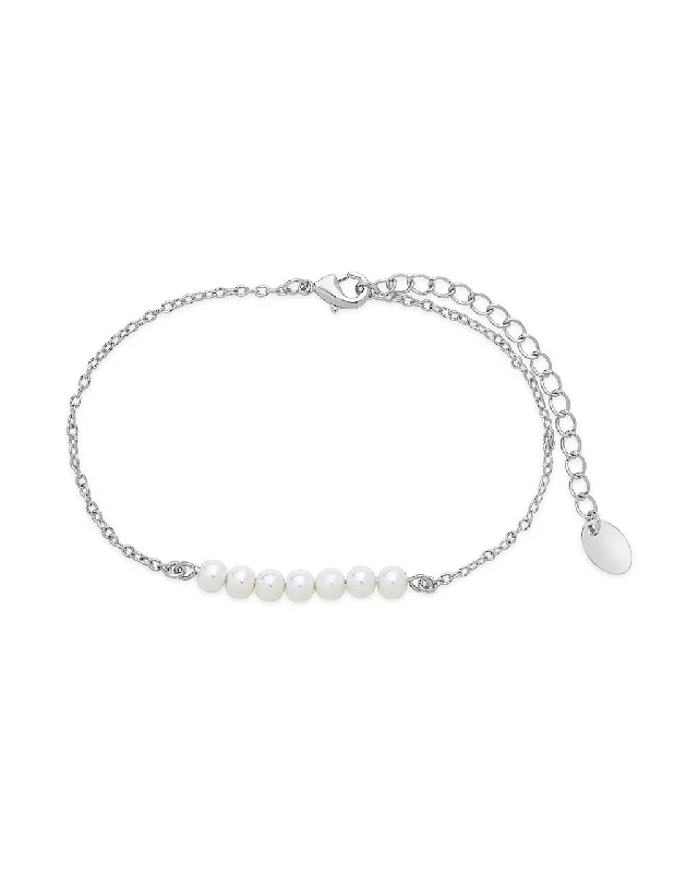 Silver Tone Delicate Pearl Bracelet