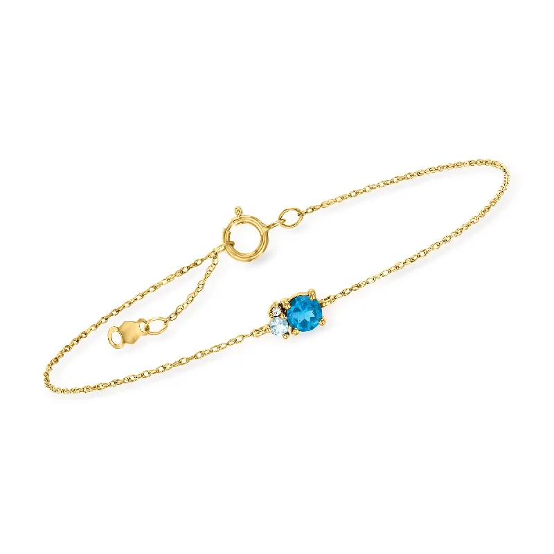 RS Pure by Ross-Simons London Blue Topaz Bracelet With Swiss Blue Topaz and Diamond Accents in 14kt Yellow Gold