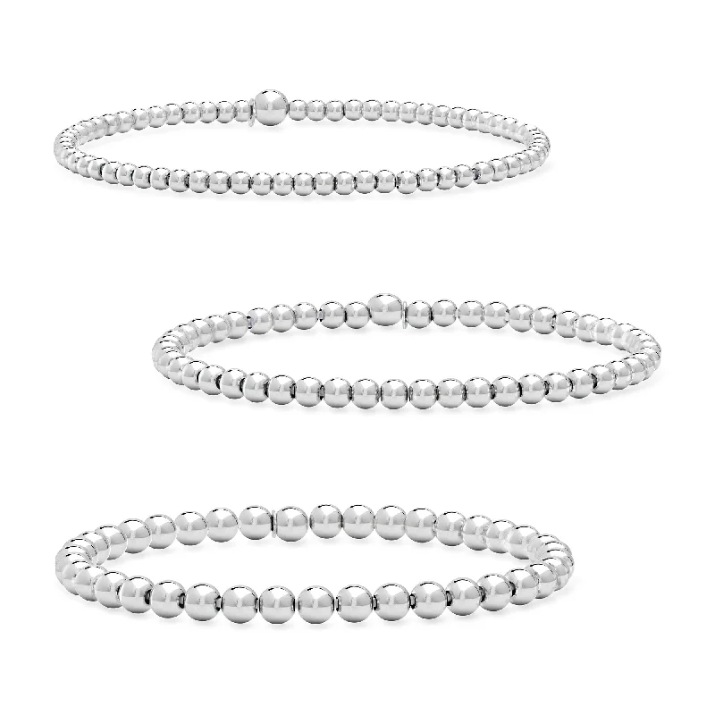 RS Pure by Ross-Simons Italian Sterling Silver Jewelry Set: 3 3-5mm Bead Stretch Bracelets