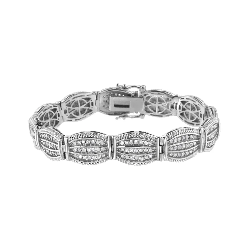 .925 Sterling Silver 3 cttw Diamond Art-Deco Style Link Bracelet