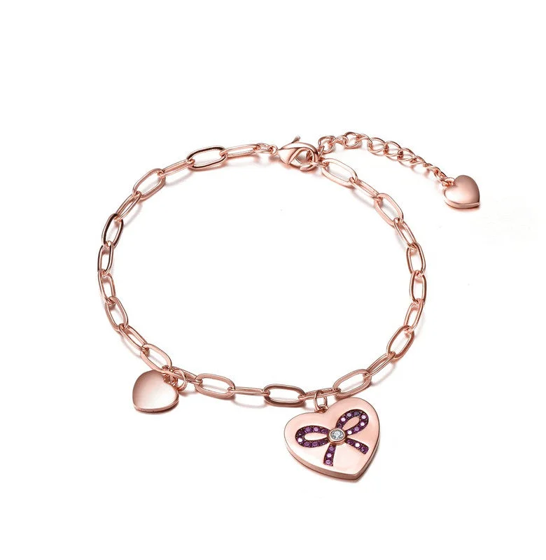 Teen/young Adults 18K Rose Gold Plated with Heart Charms Adjustable Bracelet