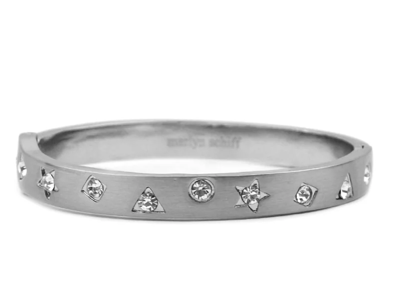 Multi Shape Metal Hinge Bangle In Silver