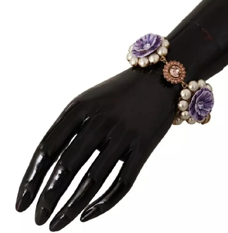 Dolce & Gabbana FIORI BLOOMING Floral Baroque Crystals Brass Women's Bracelet (Pre-Owned)