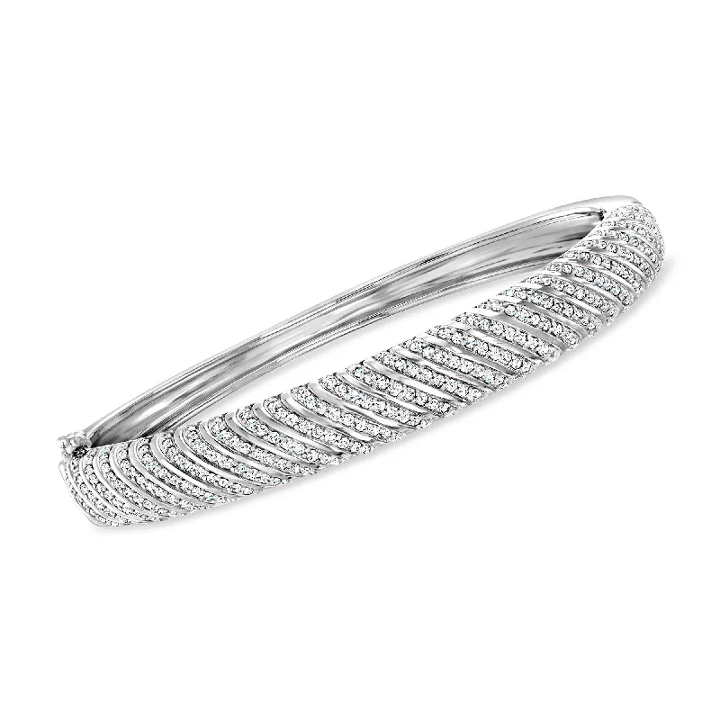 Ross-Simons Diamond Striped Bangle Bracelet in Sterling Silver