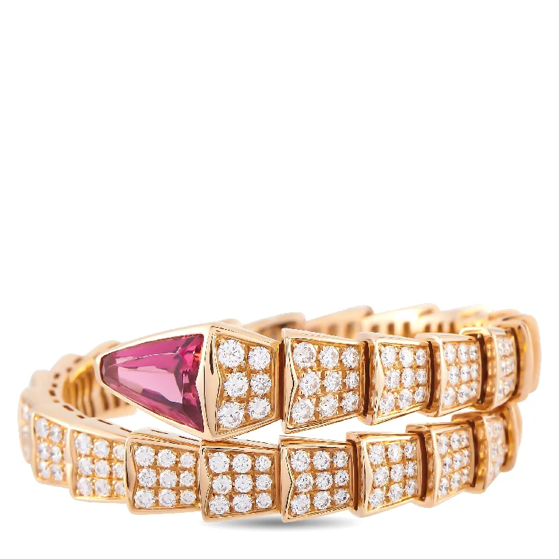 Bvlgari Serpenti Viper 18K Rose Gold 7.44ct Diamond and Rubellite Bracelet Size Medium BV29-011725