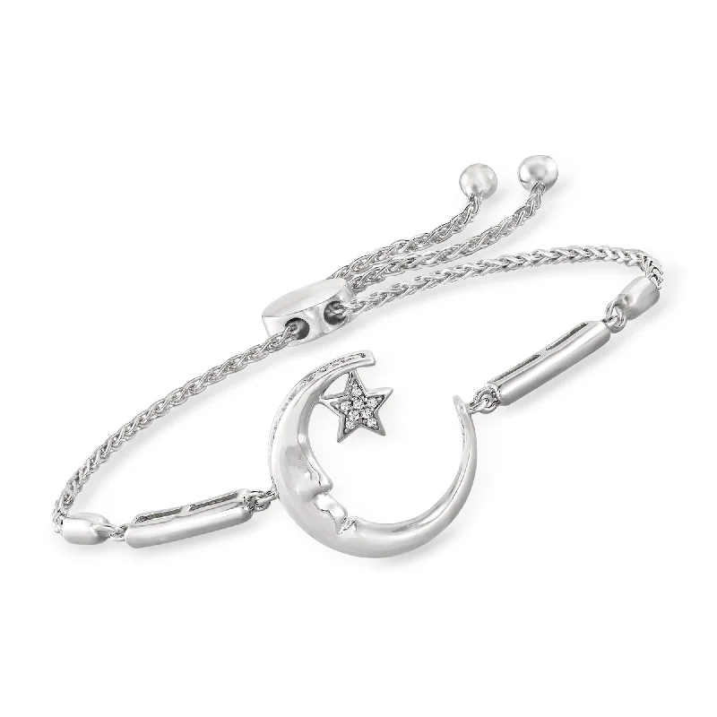 Ross-Simons Diamond-Accented "Love You To The Moon and Back" Star and Moon Bolo Bracelet in Sterling Silver